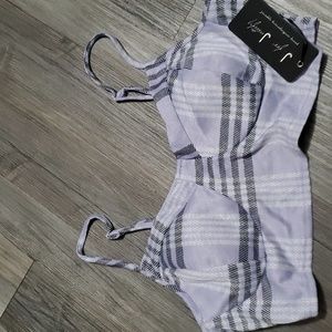 New! Lavender Purple Plaid Crop Top xl